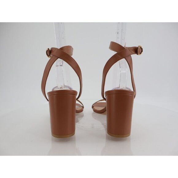Stuart Weitzman Nearlybare Tan 75mm Block Heel Sandals Size 11B Brown Leather - Picture 6 of 14